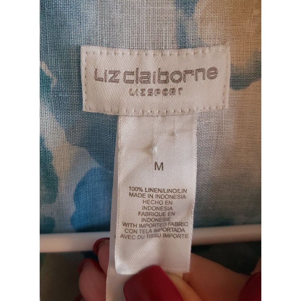 Liz Claiborne Lizsport Woman Size M 100% Linen Watercolor Floral Long Sleeve - Picture 3 of 4